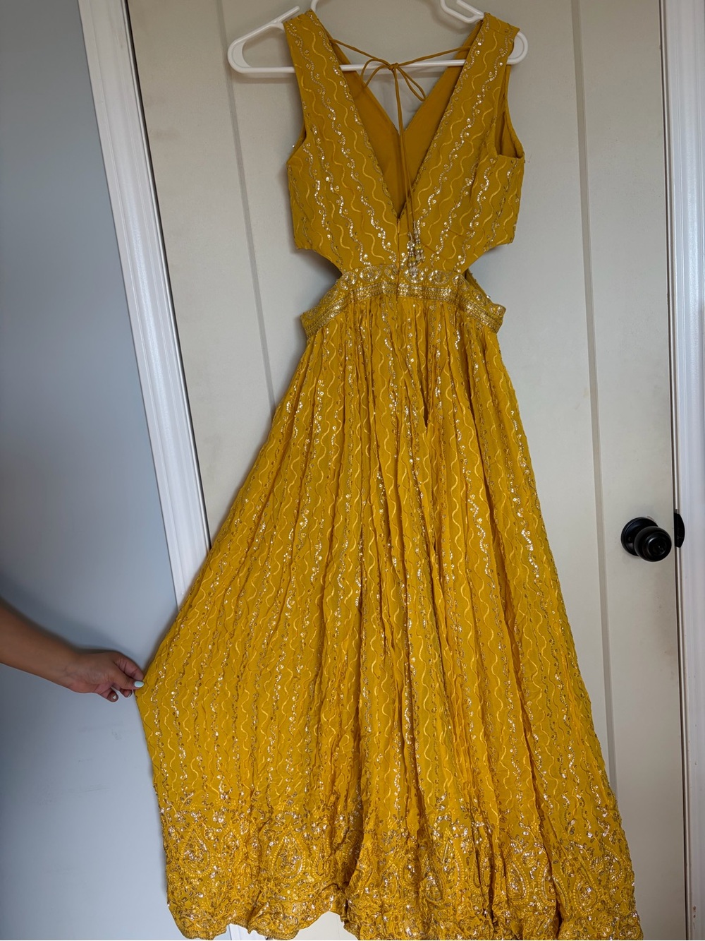 Haldi/Sangeet - Yellow Lace Gown with Cutout Waist